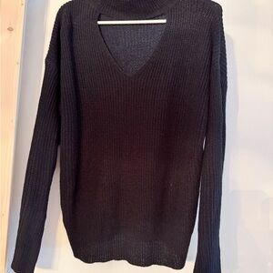 Black V-Neck Knit Sweater - Women's